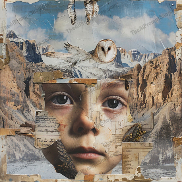 Mixed Media Collage Art AI MidJourney Image Prompt, 9352 Fantasy, midjourney, mixed media, collage, nature, wildlife, urban, art, textures, colors, visual composition, peacock, butterfly, mountains, cityscape, artistic, creative, vibrant, eye-catching, harmonious, unique, engaging, visual art, Midjourney, Ai, Ai Image Prompt, Image Prompt, Prompt