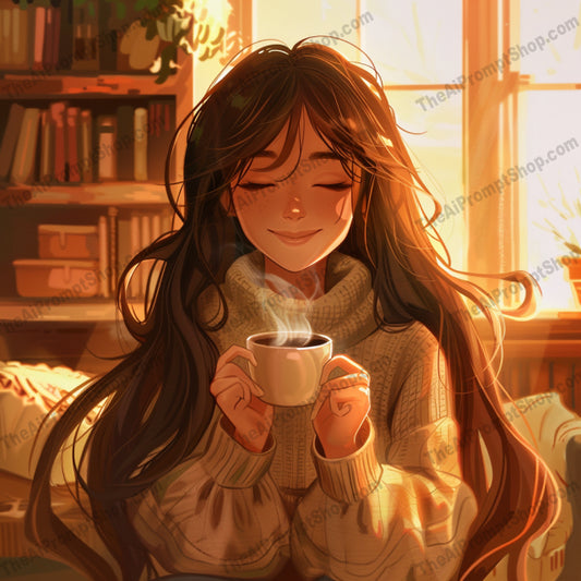 Serene and Joyful Everyday Moments AI MidJourney Image Prompt, 8030AI image prompts, artistic prompts, calm and peaceful, contentment, cozy interiors, cozy scenes, creative inspiration, everyday joy, happy spaces, heartwarming visuals, home life, indoor scenes, joyful moments, lifestyle art, lifestyle illustrations, midjourney, morning light, peaceful art, quiet moments, relaxed atmosphere, storytelling prompts, tranquil visuals, uplifting art