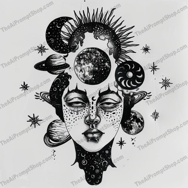 Surreal Cosmic and Nature Fusion Art AI MidJourney Image Prompt, 8690 Landscapes & Paintings, midjourney, surrealism, cosmic, nature, monochromatic, art, intricate, detailed, celestial, flora, fauna, dreamlike, visual, fusion, universe, space, imaginative, galaxy, abstract, beautiful, captivating, Midjourney, Ai, Ai Image Prompt, Image Prompt, Prompt