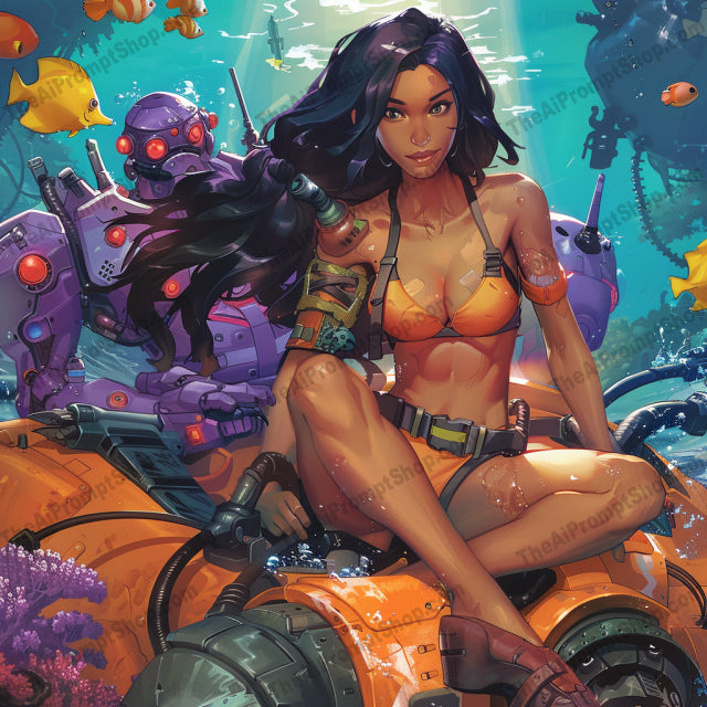Underwater Warriors AI MidJourney Image Prompt, 9294 Animals, midjourney, underwater, warriors, aquatic, heroes, vivid colors, dynamic, detailed, character design, resilient, heroic, gear, adventure, submarine, fish, tropical, coral, intense, backgrounds, vibrant, seascape, Midjourney, Ai, Ai Image Prompt, Image Prompt, Prompt