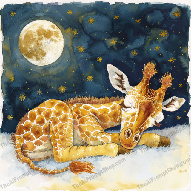 Dreamy Nighttime Animals AI MidJourney Image Prompt, 9658 Storybook Illustrations, midjourney, baby elephant, giraffe, koala, panda bear, sleeping animals, nighttime, starlit sky, crescent moon, whimsical, serene, dreamy, watercolor style, peaceful, cute animals, illustration, calm, wonder, children's art, nursery decor, animal art, Midjourney, Ai, Ai Image Prompt, Image Prompt, Prompt