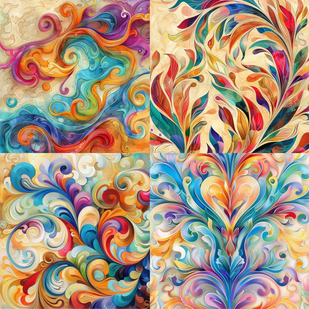 Whirls of chromatic fantasy illustration in a abstract style created from an AI image prompt.