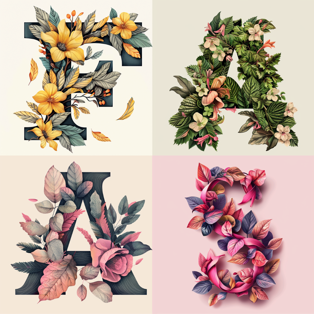 Alphabet botanica illustration in a elegant style created from an AI image prompt.