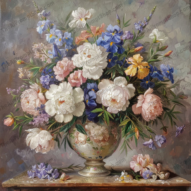 Exquisite Floral Still Life AI MidJourney Image Prompt, 8351Ai, Ai Image Prompt, art, art piece, beautiful, blossoms, botanical, classical, decor, detailed, elegant, floral, Florals, flowers, Image Prompt, intricate, midjourney, muted tones, nature, painting, Prompt, rich colors, still life, textured, vase, vibrant