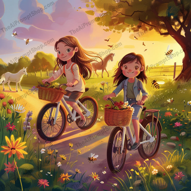 Whimsical Childhood Adventures AI MidJourney Image Prompt, 8403adventures, Ai, Ai Image Prompt, Animation & Cartoons, bikes, carefree, childhood, children, delight, enchanted, Image Prompt, imagination, joyful, midjourney, nature, nostalgia, outdoor, playful, Prompt, reading, scenery, sunflowers, treehouse, vibrant, watering, whimsical
