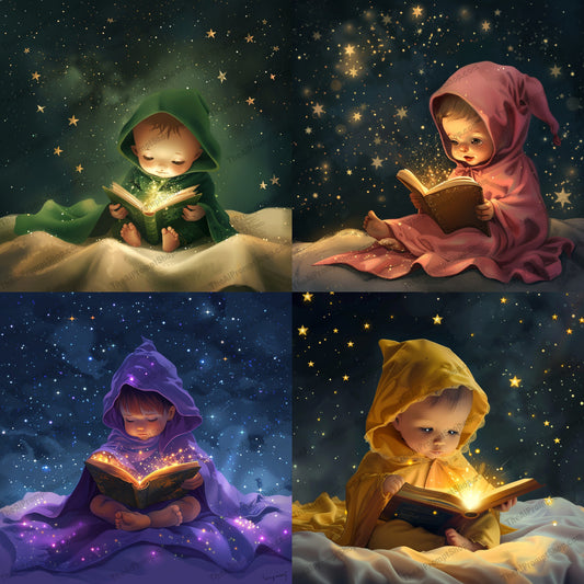 Magical Readers Under the Stars AI MidJourney Image Prompt, 9651 Storybook Illustrations, midjourney, magical, readers, stars, night sky, glowing book, cloak, hooded figure, enchantment, whimsical, fantasy, storybook, illustration, starlit, twinkling stars, reading, serenity, mystical, imagination, children, bedtime story, Midjourney, Ai, Ai Image Prompt, Image Prompt, Prompt