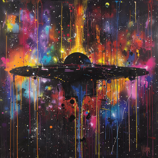 Vibrant Space Art AI MidJourney Image Prompt, 8154abstract, celestial, colorful, cosmic art, cosmos, dream-like, dynamic, expressive, galaxy, imaginative, midjourney, modern art, nebula, planets, space, spacecraft, stars, stellar, universe, vibrant, vivid colors