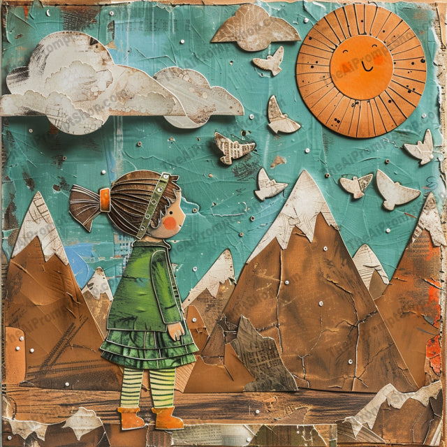 Whimsical Cosmic Adventures AI MidJourney Image Prompt, 8010artistic, childhood dreams, children, cosmic, creative, dreamy, exploration, handmade textures, imagination, midjourney, planets, playful, space, stars, universe, whimsical