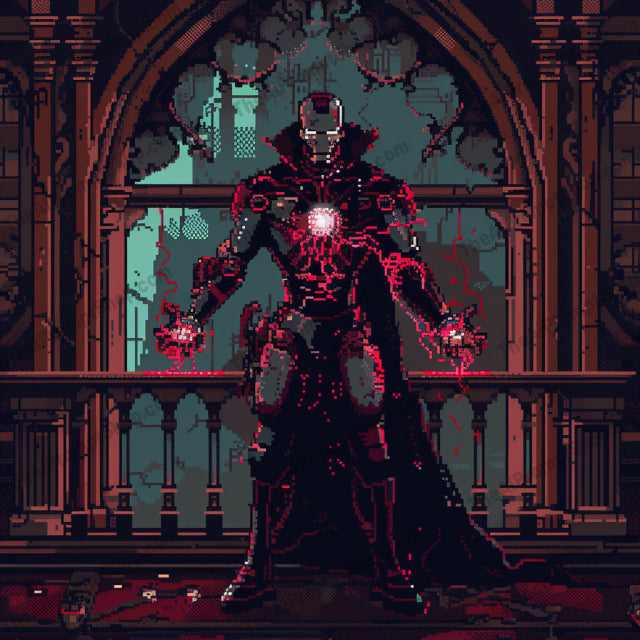 Pixel Art Superheroes AI MidJourney Image Prompt, 9238 Animation & Cartoons, midjourney, pixel art, superheroes, gothic, dark, night, castle, Batman, Iron Man, Wonder Woman, vampire, moonlight, mysterious, detailed, intricate, 8-bit, retro, digital art, character design, fantasy, vigilante, Midjourney, Ai, Ai Image Prompt, Image Prompt, Prompt