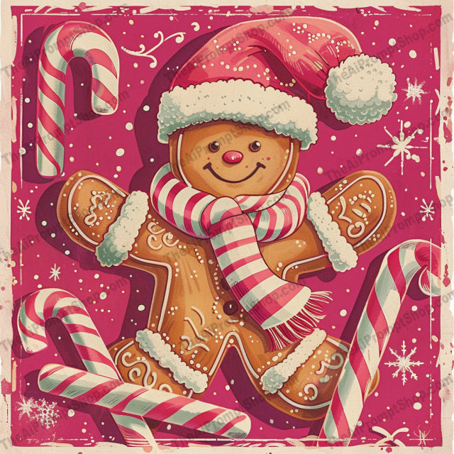 Festive Holiday Illustration AI MidJourney Image Prompt, 8136Artwork, Candy Canes, Celebration, Cheerful, Christmas, Colorful, Festive, Gingerbread Man, Holiday, Holiday Decor, Illustration, Joyful, midjourney, Nostalgic, Santa Hat, Seasonal, Snowy Backdrop, Traditional, Vintage, Whimsical, Winter
