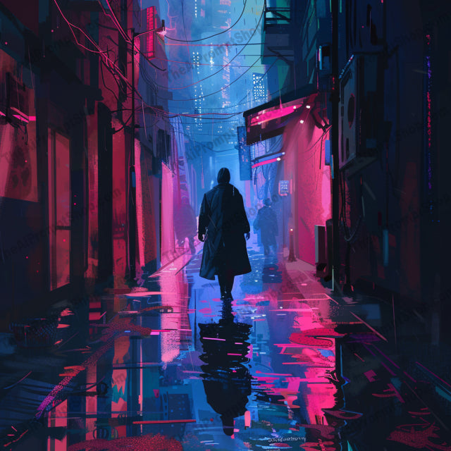 Neon Nightscapes Futuristic Cyberpunk AI MidJourney Image Prompt, 8082cityscape illustrations, cyberpunk city, dark urban scenes, edgy wall art, futuristic decor, midjourney, moody atmosphere, night city art, retro-futurism, sci-fi aesthetic, street art, tech-inspired decor, urban nightscapes