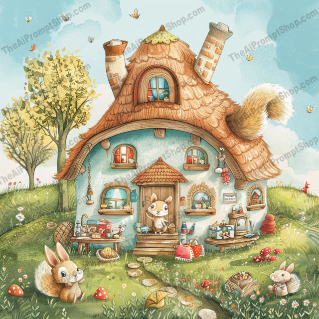 Whimsical Animal Cottages AI MidJourney Image Prompt, 8941 Animation & Cartoons, midjourney, whimsical, animal cottages, woodland creatures, anthropomorphic, cute animals, nature, cozy living, enchanted forest, intricate details, vibrant colors, charming illustration, storybook setting, fantasy art, cottagecore, furry animals, nature lovers, decorative art, detailed illustration, warm atmosphere, heartwarming, Midjourney, Ai, Ai Image Prompt, Image Prompt, Prompt