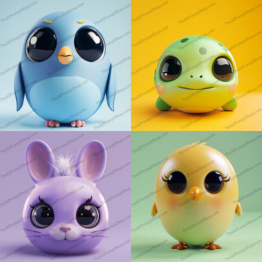 Cute Animal Characters AI MidJourney Image Prompt, 9293 Animals, midjourney, cute, animal, character, adorable, cartoon, kids, children, fun, playful, colorful, expressive, round, chubby, vibrant, background, charm, attractive, lovable, art, illustration, Midjourney, Ai, Ai Image Prompt, Image Prompt, Prompt
