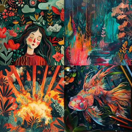AI MidJourney Image Prompt, Botanical Dreams Series, 4932Aquatic fantasy, chat gpt, chat gpt prompts, chatgpt, chatgpt prompts, Explosion of colors, Flourishing wilderness, Folk art influence, Lush botanicals, midjourney, Nature-infused portraiture, Organic patterns, Rich texture overlay, Serene underwater scenes, Storybook Illustrations, Vibrant flora illustrations