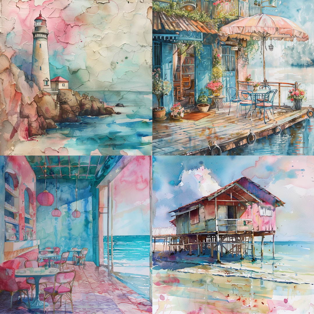 Watercolor whispers collection illustration created from an AI image prompt.