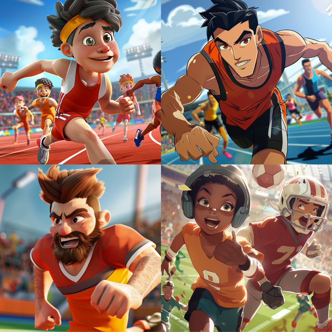 Animated athletic ambition illustration in a cinematic style created from an AI image prompt.