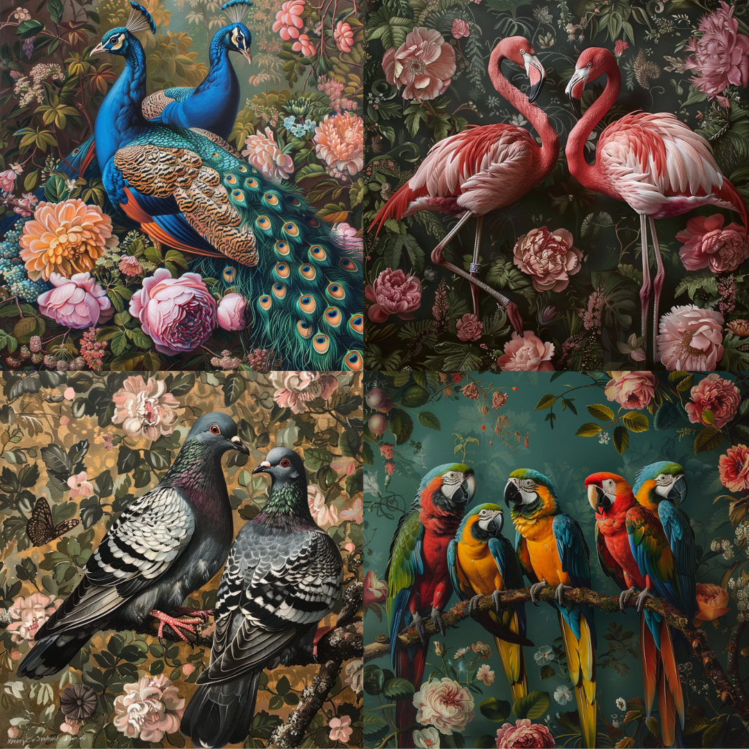 Vibrant fauna tapestry illustration in a colorful style created from an AI image prompt.