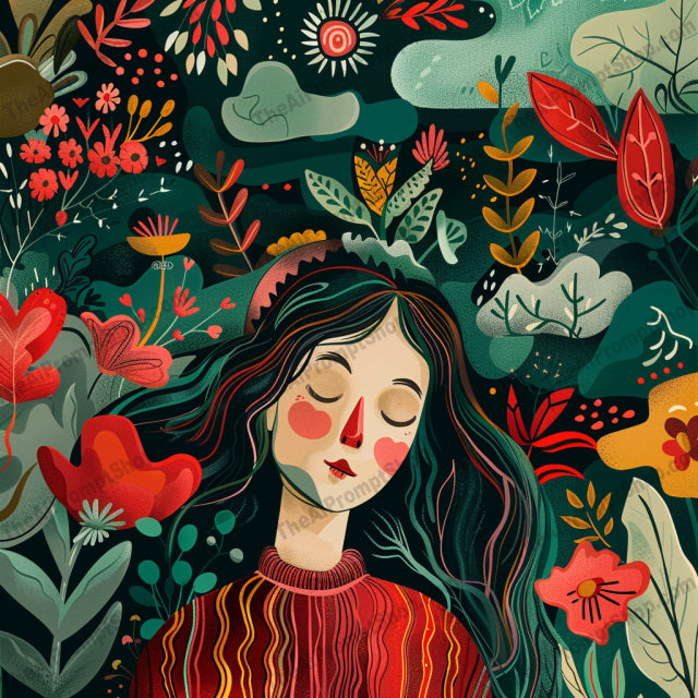 AI MidJourney Image Prompt, Botanical Dreams Series, 4932Aquatic fantasy, chat gpt, chat gpt prompts, chatgpt, chatgpt prompts, Explosion of colors, Flourishing wilderness, Folk art influence, Lush botanicals, midjourney, Nature-infused portraiture, Organic patterns, Rich texture overlay, Serene underwater scenes, Storybook Illustrations, Vibrant flora illustrations