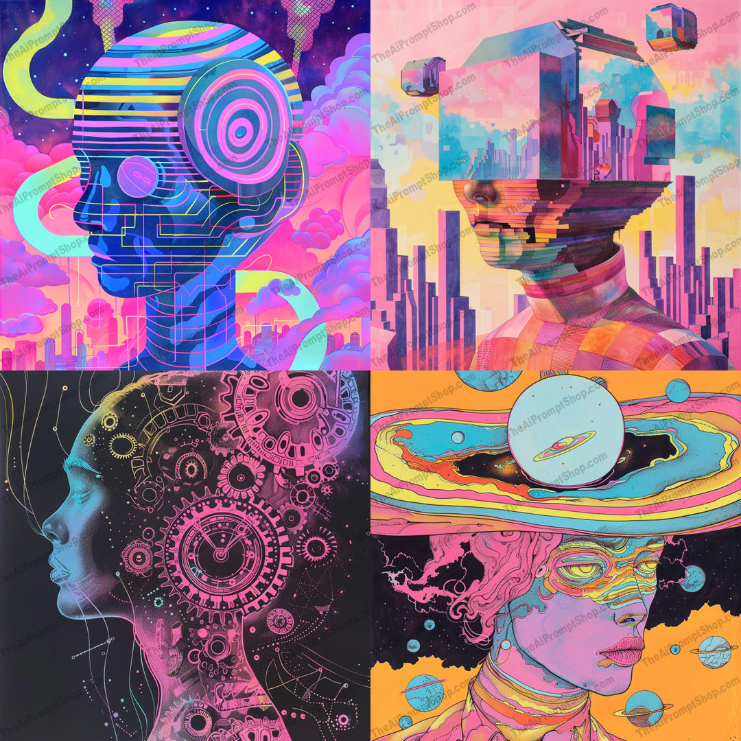 Psychedelic Futuristic Art AI MidJourney Image Prompt, 8838 Futuristic, midjourney, psychedelic, futuristic, art, vibrant, colorful, technology, imagination, avant-garde, fantastical, unique, visual, experience, bold, captivating, style, intricate, details, mesmerizing, fusion, vivid hues, Midjourney, Ai, Ai Image Prompt, Image Prompt, Prompt