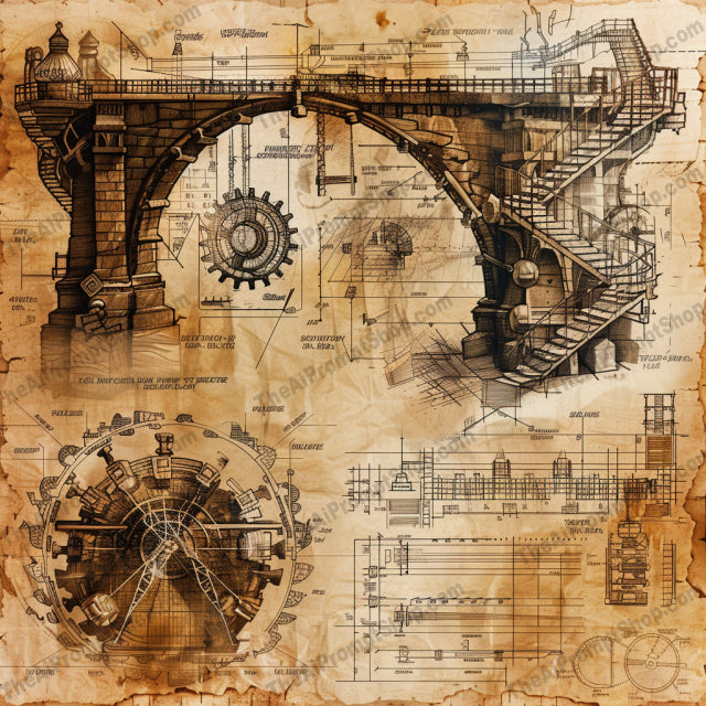 Steampunk Architectural Blueprint Art AI MidJourney Image Prompt, 8459Ai, Ai Image Prompt, architectural blueprint, artistic engineering, blueprint art, detailed illustration, engineer art, Futuristic, gear art, gears, Image Prompt, industrial style, mechanical blueprint, mechanical design, midjourney, nostalgic art, Prompt, retro-futuristic, sepia tone, steampunk, steampunk aesthetic, steampunk architecture, structural design, technical drawing, vintage art, vintage machinery