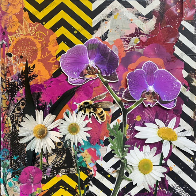 Vibrant Floral and Fauna Art AI MidJourney Image Prompt, 8353abstract background, Ai, Ai Image Prompt, Animals, artistic collage, bird art, bold patterns, bright colors, chevron pattern, colorful artwork, contemporary art, creative designs, decorative art, fauna art, floral art, flower painting, Image Prompt, insect art, midjourney, mixed media art, modern art, nature art, nature-inspired, Prompt, unique art, vibrant art