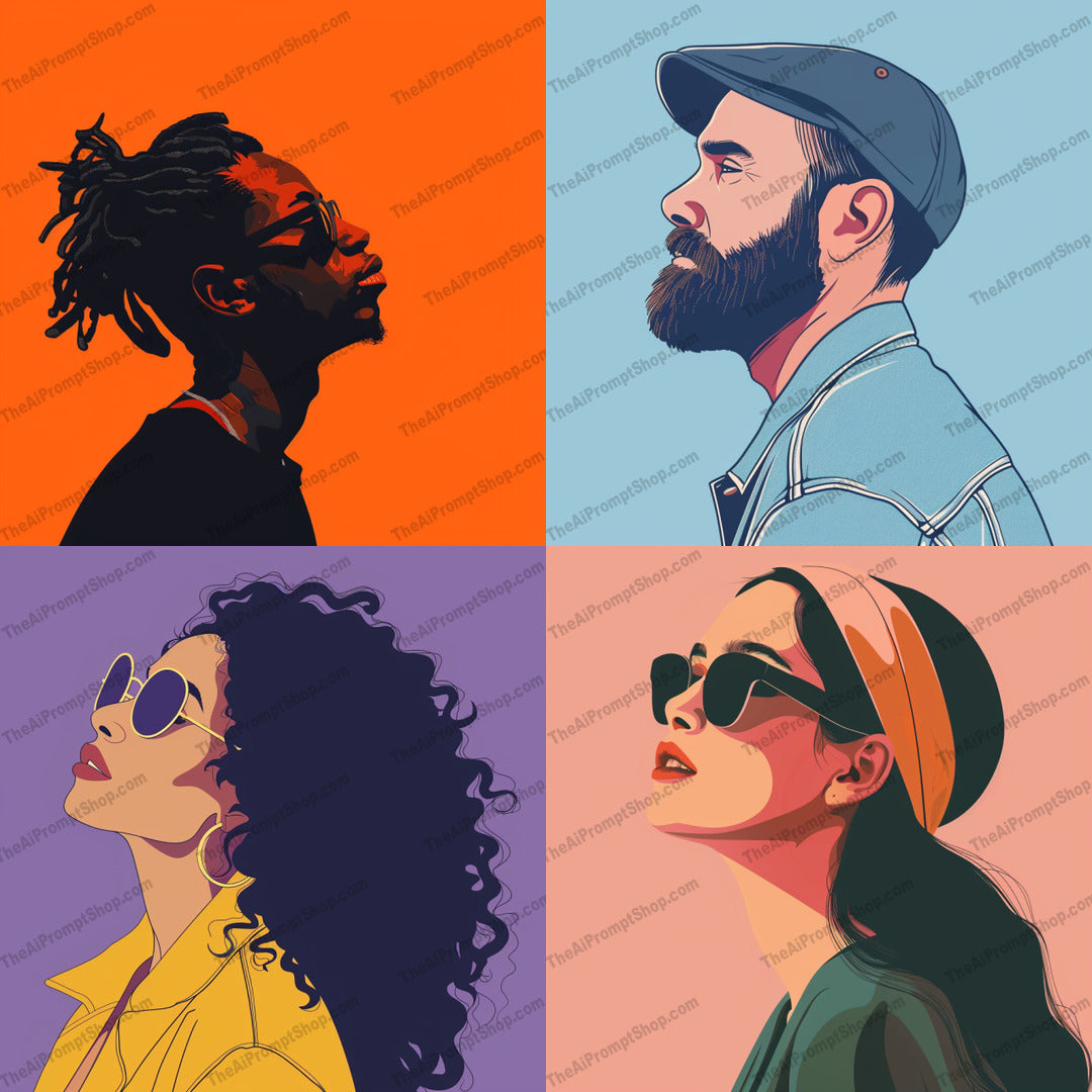 Stylized Character Portrait AI MidJourney Image Prompt, 8665abstract, Ai, Ai Image Prompt, art piece, artistic, bold outlines, Character Art, character design, character portrait, contemporary, creative, digital art, digital illustration, eye-catching, fashionable, graphic design, illustration, Image Prompt, midjourney, modern art, pop art, Prompt, stylized art, trendy, unique, vibrant colors