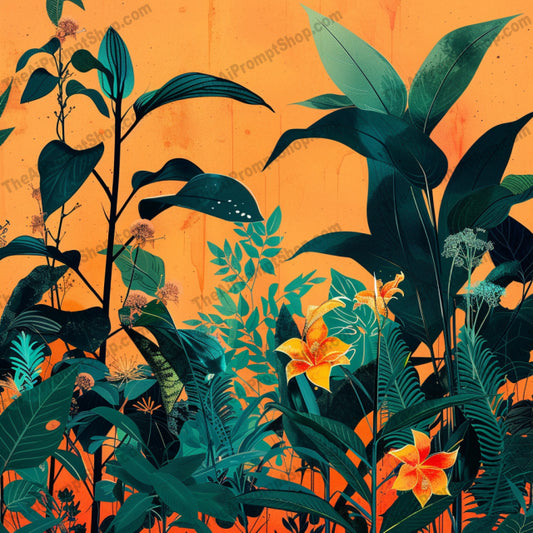 AI MidJourney Image Prompt, Tropical Botanica Illustration Series, 4492anime, Botanical artwork, chat gpt, chat gpt prompts, chatgpt, chatgpt prompts, Exotic leaf patterns, Florals, Illustrated greenery, Lush foliage design, midjourney, Nature-inspired graphics, Retro botanical, Sunset hues, Textured flora, Tropical flora illustrations, Vibrant nature prints, Warm-toned botanicals