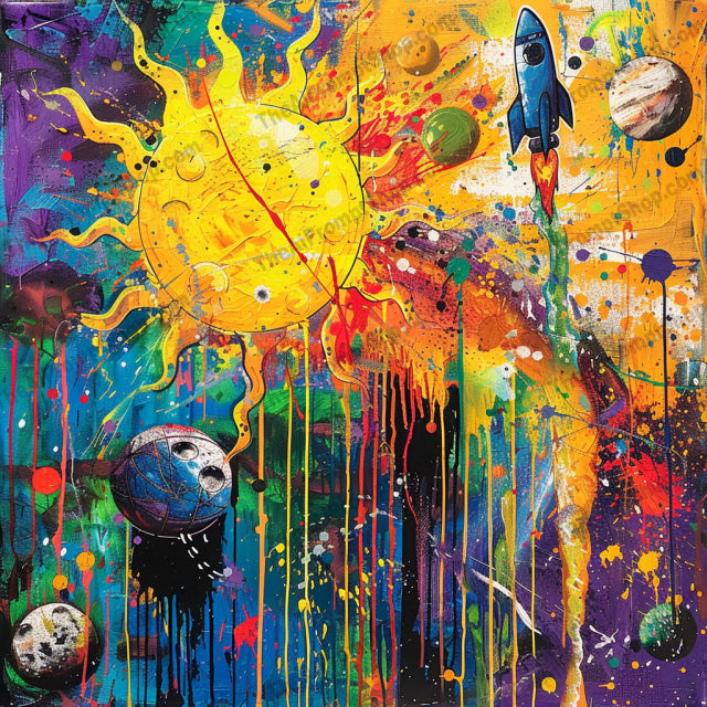 Vibrant Space Art AI MidJourney Image Prompt, 8154abstract, celestial, colorful, cosmic art, cosmos, dream-like, dynamic, expressive, galaxy, imaginative, midjourney, modern art, nebula, planets, space, spacecraft, stars, stellar, universe, vibrant, vivid colors