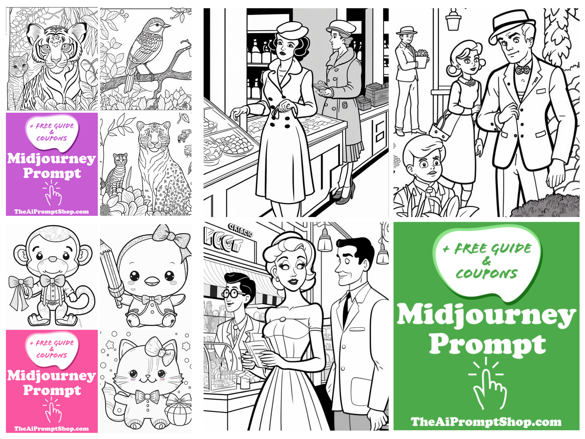 Midjourney AI Prompts for Coloring Book - 20 Prompts Pack