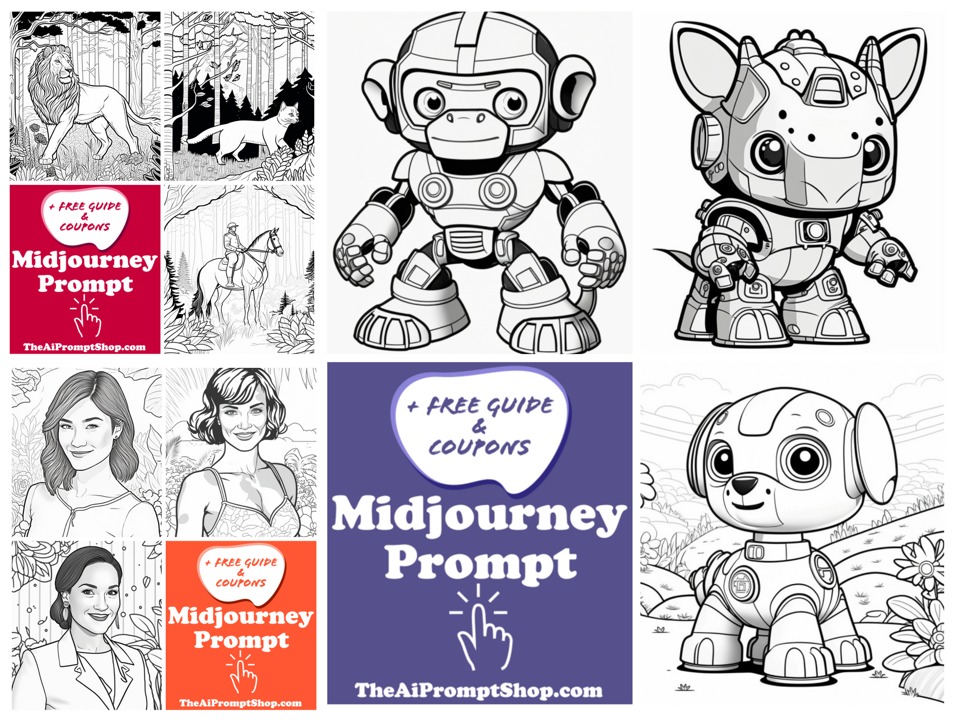 Midjourney AI Prompts for Coloring Book - 20 Prompts Pack