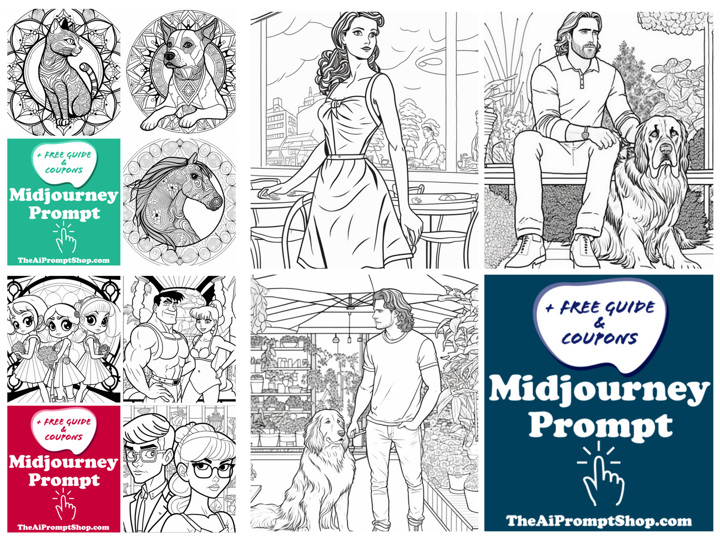 Midjourney AI Prompts for Coloring Book - 20 Prompts Pack