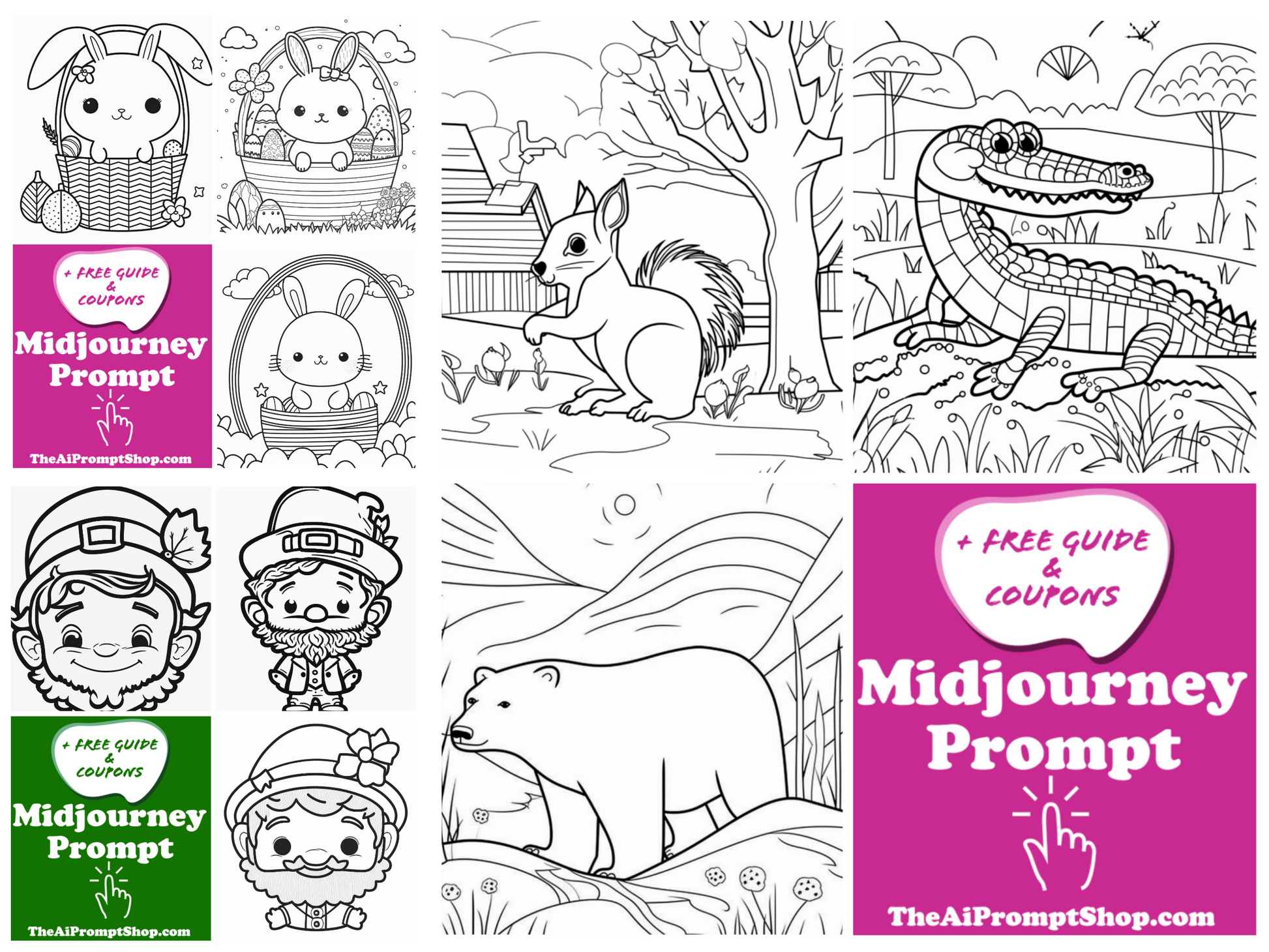 Midjourney AI Prompts for Coloring Book - 20 Prompts Pack