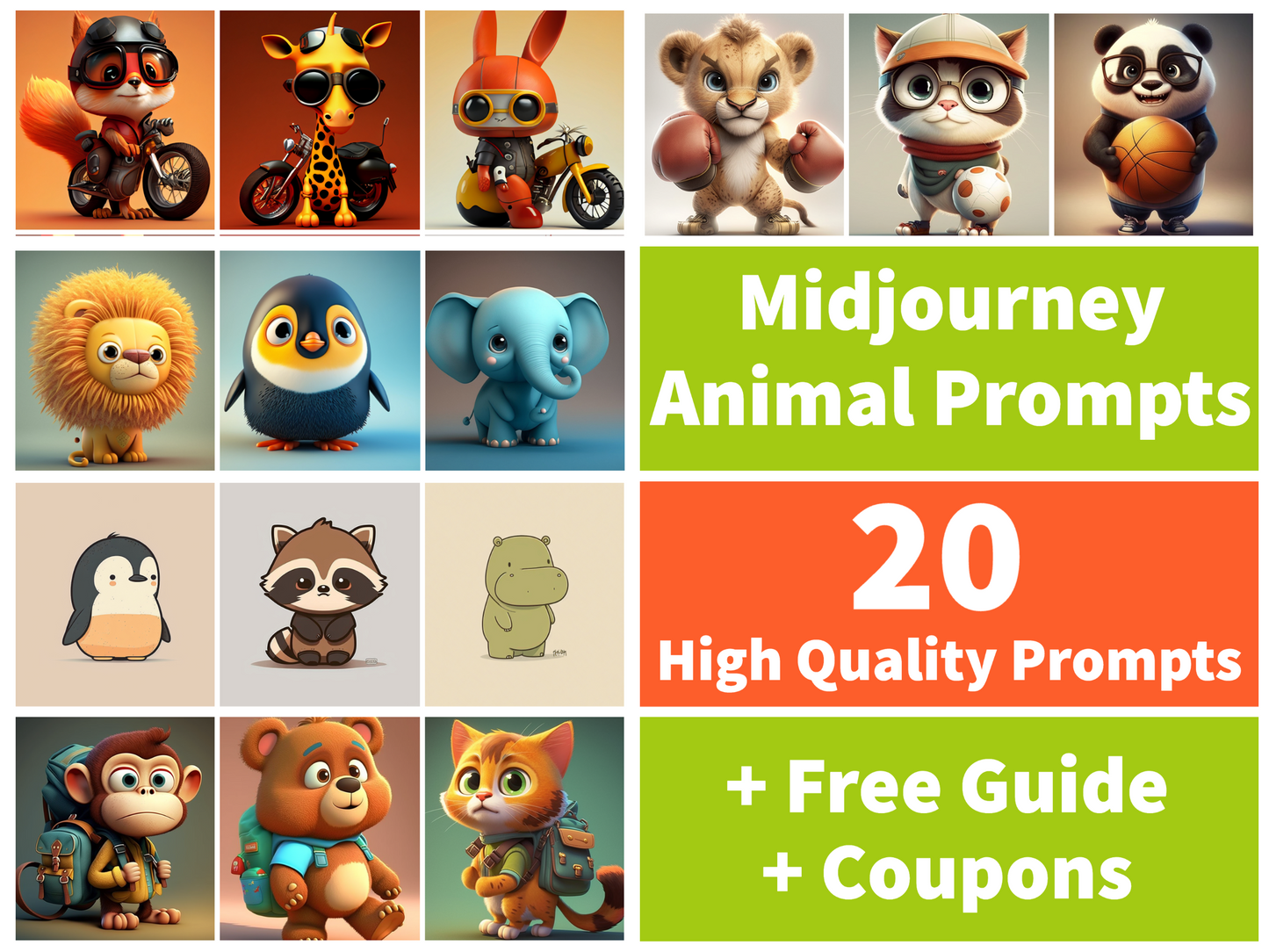AI Midjourney Prompt for 20 Pack Animal Prompts