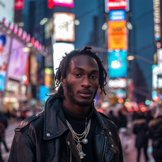 Urban Nightlife Portrait AI MidJourney Image Prompt, 8232bustling city lights, chicmidjourney, city, diverse, dynamic, energy, evening, fashion, metropolitan, modern, neon lights, night scene, portrait, street style, style, trendy, urban nightlife, vibrant