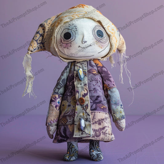 Whimsical Rag Doll Characters AI MidJourney Image Prompt, 8710 Character Art, midjourney, whimsical, rag dolls, vintage fabrics, stitched dolls, detailed costumes, quirky expressions, eerie aesthetic, character art, handmade dolls, unique style, vintage charm, patchwork, decorative dolls, collector's items, artistic dolls, creative designs, fabric art, fantasy characters, doll art, patterned fabrics, Midjourney, Ai, Ai Image Prompt, Image Prompt, Prompt