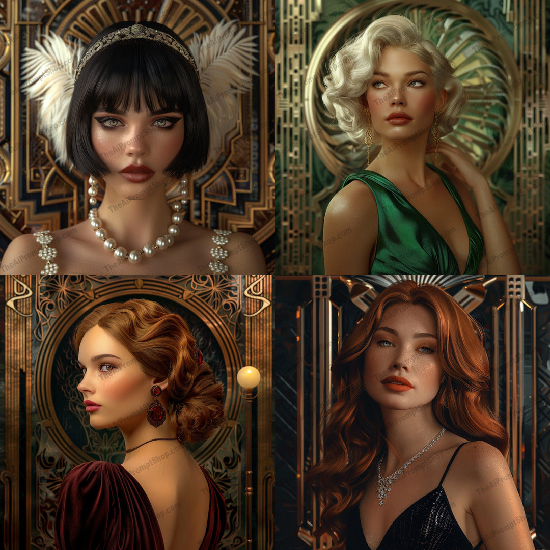 Vintage Glamour Portrait AI MidJourney Image Prompt, 8793 Animals, midjourney, vintage, glamour, art deco, elegant, luxurious, opulent, portrait, woman, classic, timeless, fashion, style, retro, sophisticated, beauty, refined, 1930s, 1940s, photorealistic, photography, Midjourney, Ai, Ai Image Prompt, Image Prompt, Prompt