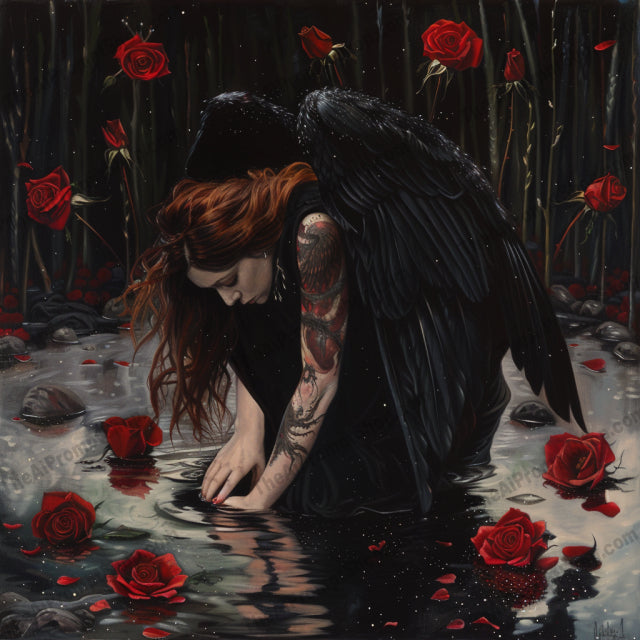 Ethereal Angel Art AI MidJourney Image Prompt, 8882 Character Art, midjourney, angel art, ethereal, fantasy art, serene setting, divine beings, mystical, intricate details, vibrant colors, celestial, water lilies, roses, moonlit night, waterfall, spiritual, tranquil, winged figures, heavenly, nature, emotional, imaginative, Midjourney, Ai, Ai Image Prompt, Image Prompt, Prompt