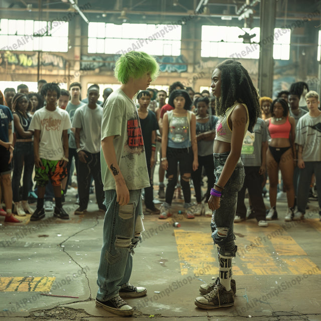 Intense Staredown AI MidJourney Image Prompt, 9673 Character Art, midjourney, intense, staredown, urban, face-off, tension, crowd, industrial, drama, emotions, gritty, backdrop, scene, showdown, urban setting, fashion, style, attitude, posture, streetwear, dramatic, Midjourney, Ai, Ai Image Prompt, Image Prompt, Prompt