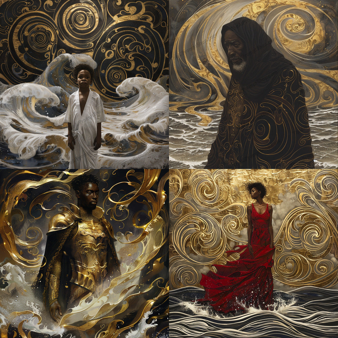 Majestic Swirls and Figures AI MidJourney Image Prompt, 8927 Animation & Cartoons, midjourney, majestic, swirls, gold, attire, fantasy, elegant, pattern, grand, figures, artistic, ornate, flowing, detailed, abstract, luxurious, mythical, stylized, intricate, opulent, sophisticated, Midjourney, Ai, Ai Image Prompt, Image Prompt, Prompt
