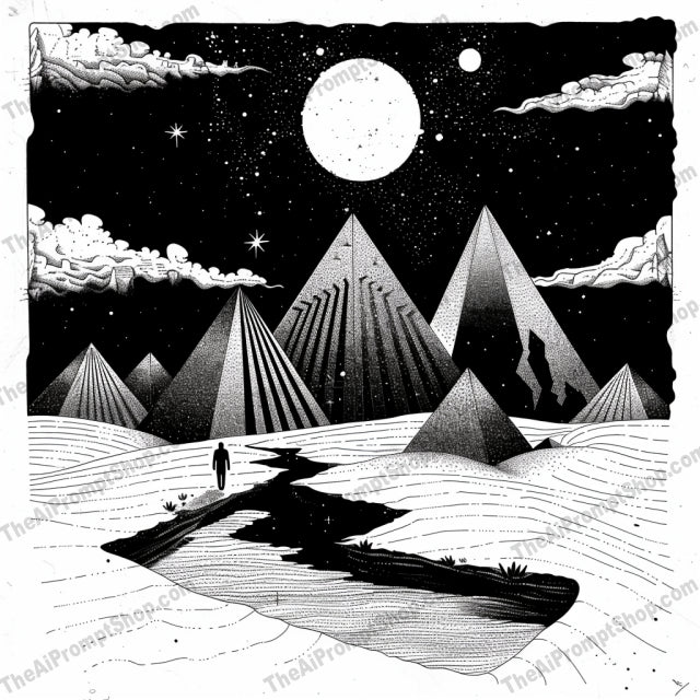 Black and White Surreal Landscape AI MidJourney Image Prompt, 8445abstract, aesthetic, Ai, Ai Image Prompt, architecture, art, black and white, cityscape, creative, dream-like, geometric, graphic design, Image Prompt, imaginative, intricate, landscape, Landscapes & Paintings, line work, midjourney, modern, monochrome, Prompt, skyline, surreal, unique, visual art