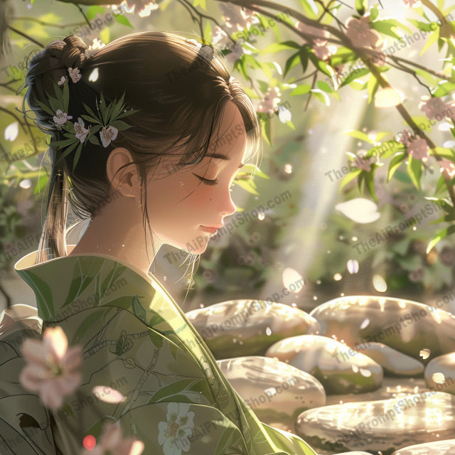 Serene Moments AI MidJourney Image Prompt, 8733 Portraits & People, midjourney, serene, tranquility, Japanese attire, kimono, traditional, peaceful, calm, soft lighting, natural settings, reflection, relaxation, beauty, intricate patterns, culture, heritage, artistic, detailed, elegant, sophisticated, timeless, Midjourney, Ai, Ai Image Prompt, Image Prompt, Prompt