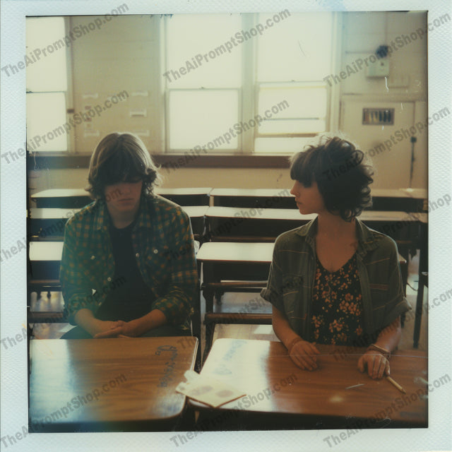 Blurred Classroom Portraits AI MidJourney Image Prompt, 9579 Portraits & People, midjourney, retro, classroom, portraits, friendship, vintage, fashion, nostalgia, candid, students, school, group, outfits, chairs, benches, indoors, blurred, memories, social, style, education, Midjourney, Ai, Ai Image Prompt, Image Prompt, Prompt