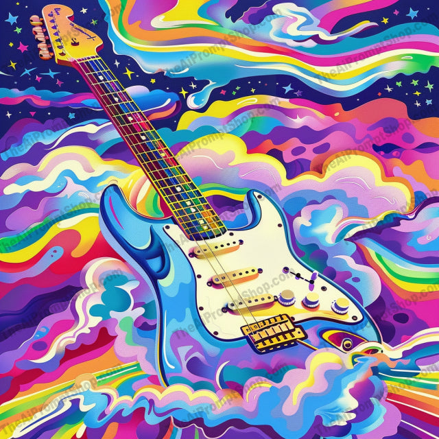 Psychedelic Dreamscape AI MidJourney Image Prompt, 8155abstract, art, bicycle, bold, colorful, creative, dreamscape, fantasy, guitar, imaginative, midjourney, modern, neon, patterns, psychedelic, rocket, sunglasses, surreal, swirls, trippy, vibrant, visual