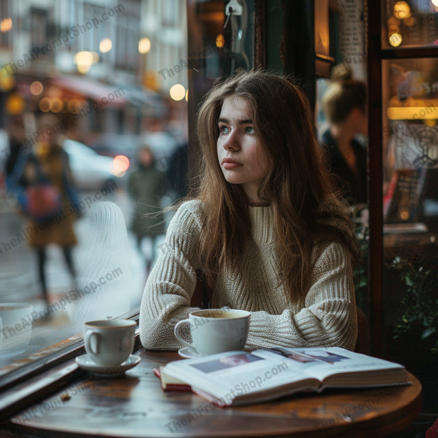 Cozy Coffee Shop Moments AI MidJourney Image Prompt, 8311Ai, Ai Image Prompt, ambient, cafe, calm, casual, coffee shop, comfort, comforting, cozy, drinks, Image Prompt, indoor, intimate, inviting, leisure, midjourney, peaceful, Portraits & People, productivity, Prompt, reading, relaxation, socializing, warm lighting, writing