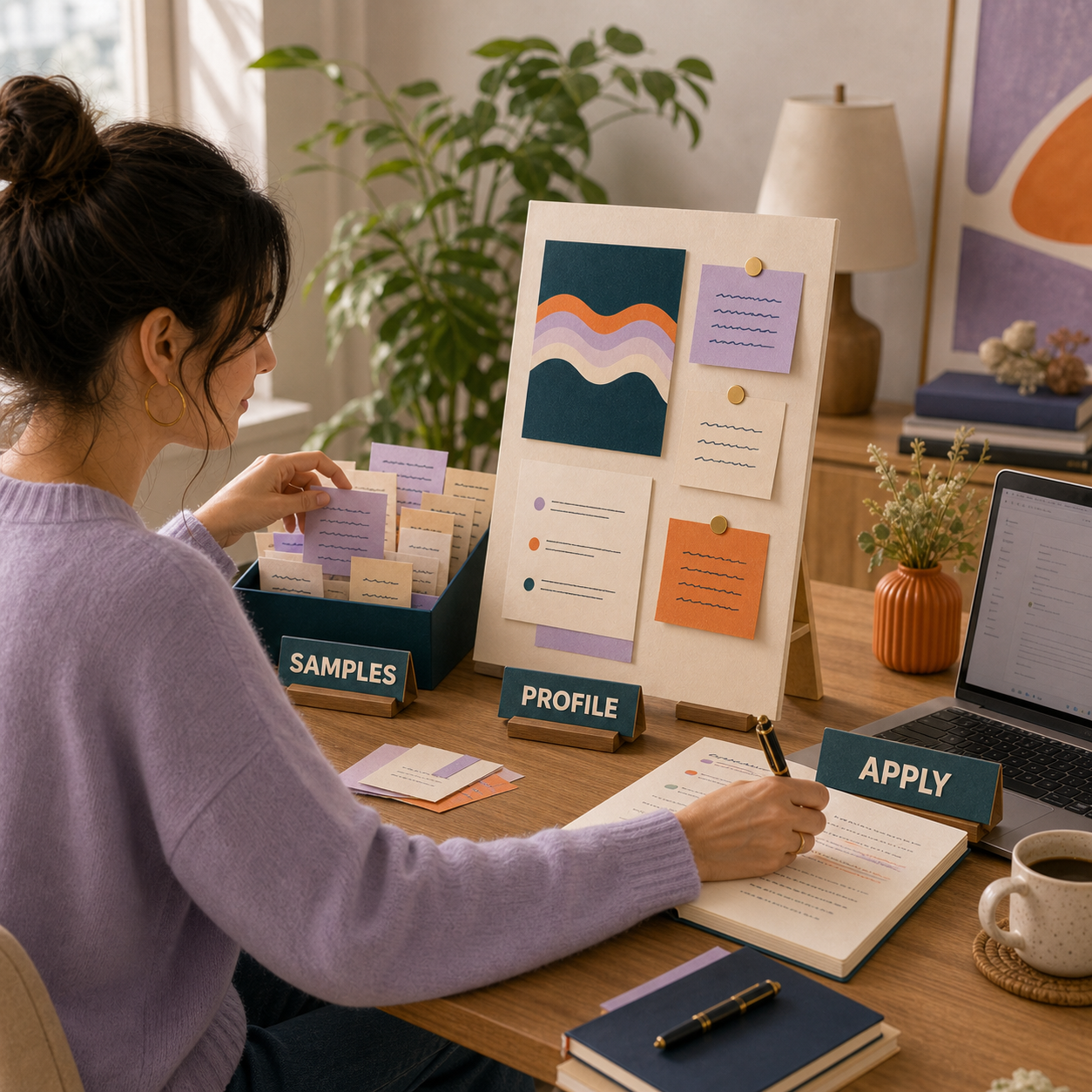 AI Brand Voice Builder workflow showing how to gather samples, create a profile, and apply the voice