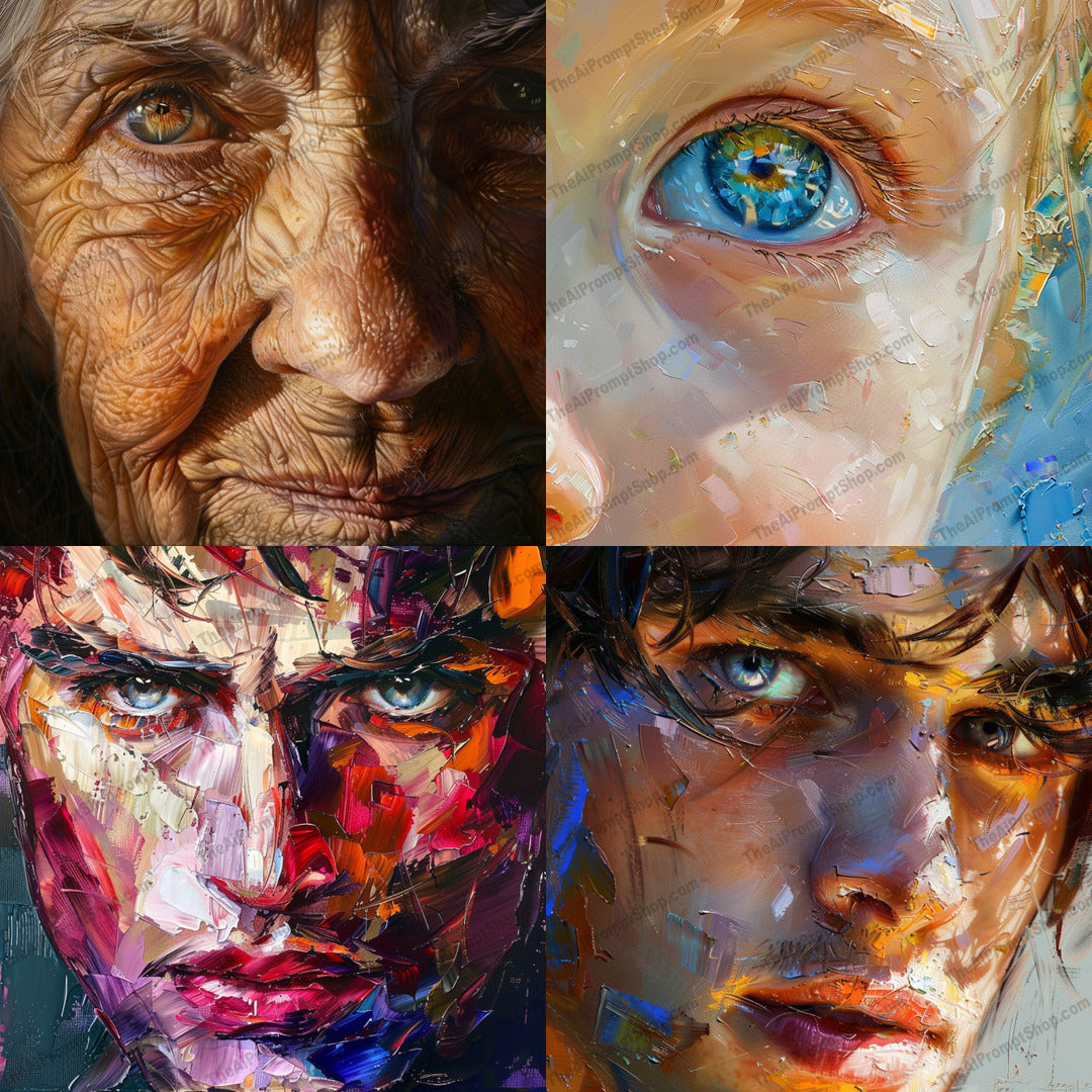 Emotional Expressions AI MidJourney Image Prompt, 8098artistic faces, contemporary art, deep emotions, detailed portraits, emotional depth, emotional expressions, expressive art, human emotion, midjourney, modern portraiture, powerful art, realism, realistic art, unique faces