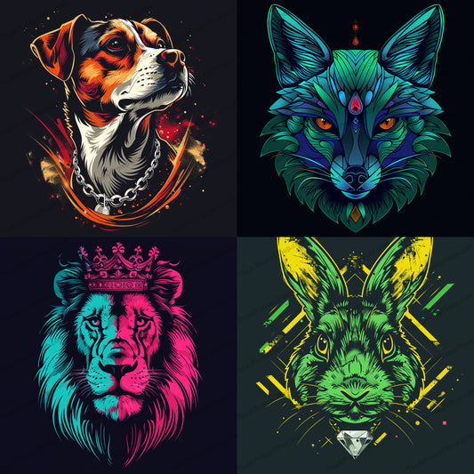Vibrant Animal Portrait AI MidJourney Image Prompt, 8163animal, animal art, animal portrait, artistic, bold colors, bright artwork, colorful artwork, contemporary style, creative design, dynamic visual, eye-catching, graphic design, intricate details, midjourney, modern art, neon colors, pop art, stylized animal, unique art, vibrant, wildlife decor
