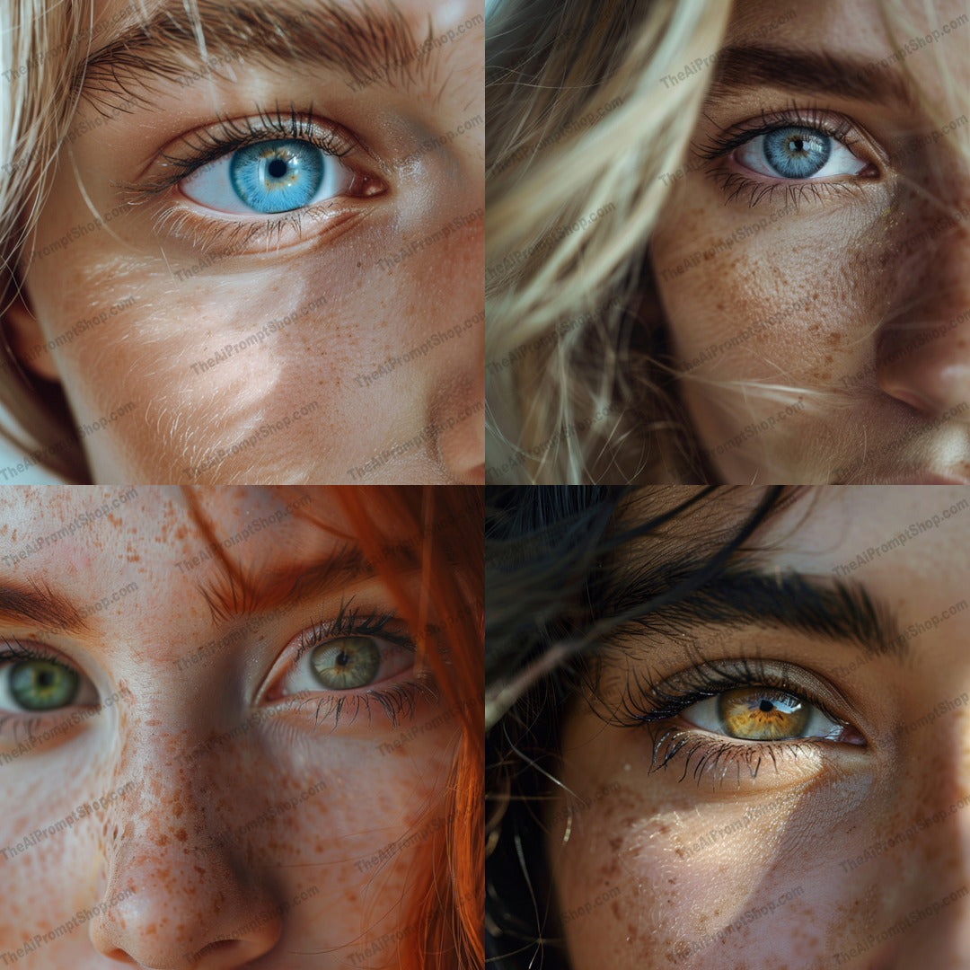Blue Eye Close-up AI MidJourney Image Prompt, 8247beauty, blue eye, captivating, close-up photography, detailed shot, expressive eye, eye color, eye detail, eye shot, high resolution, human eye, intense gaze, iris, macro photography, natural lighting, portraitmidjourney, sharp focus, skin texture, vivid details