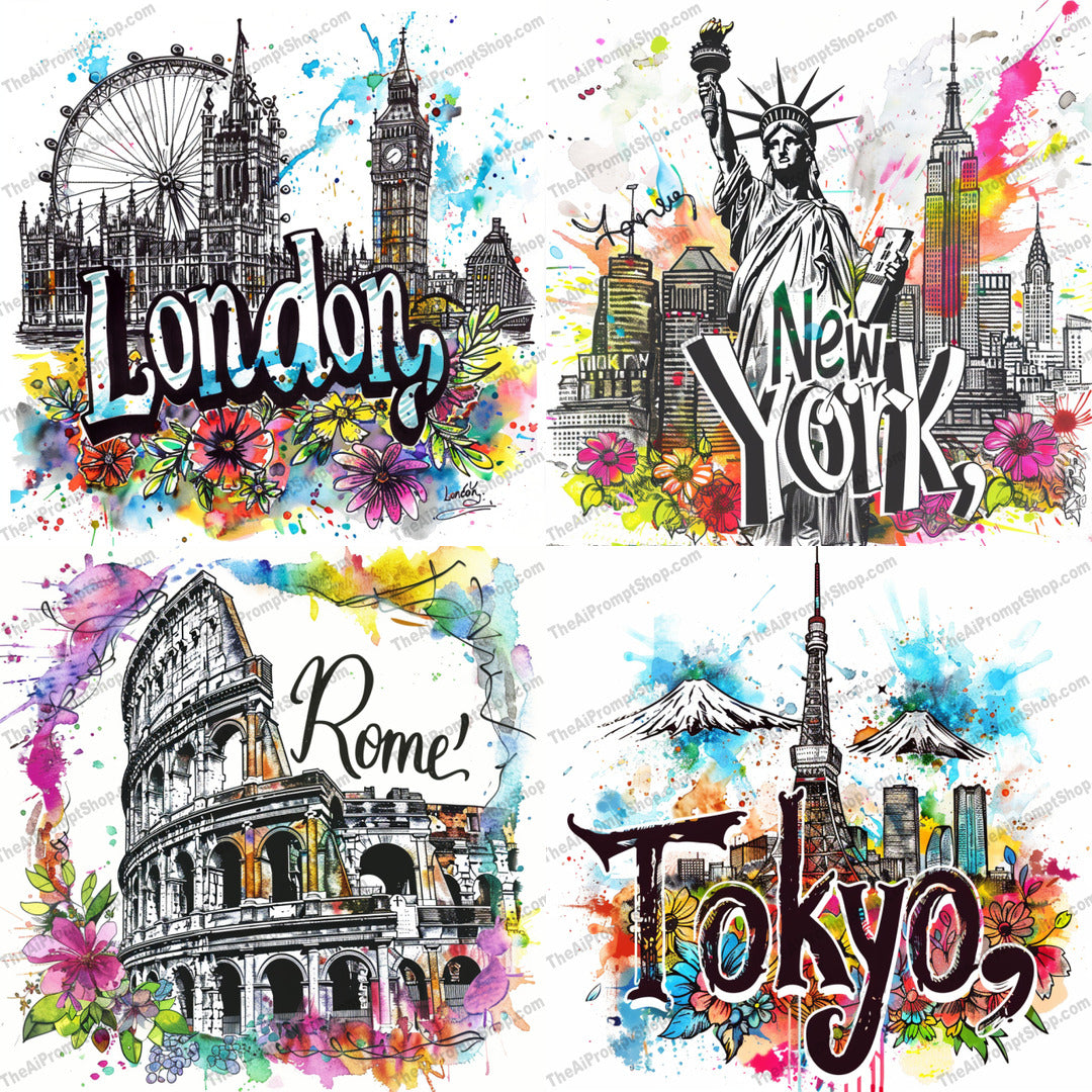 Cityscape Art AI MidJourney Image Prompt, 8326Ai, Ai Image Prompt, Art, Artistic, Cities, City Art, Cityscape, Colorful, Creative, Detailed, Dynamic, Eye-catching, Floral, Iconic, Image Prompt, Landmarks, Landscapes & Paintings, Metropolitan, midjourney, Modern, Prompt, Sketch, Travel, Urban, Vibrant, Watercolor