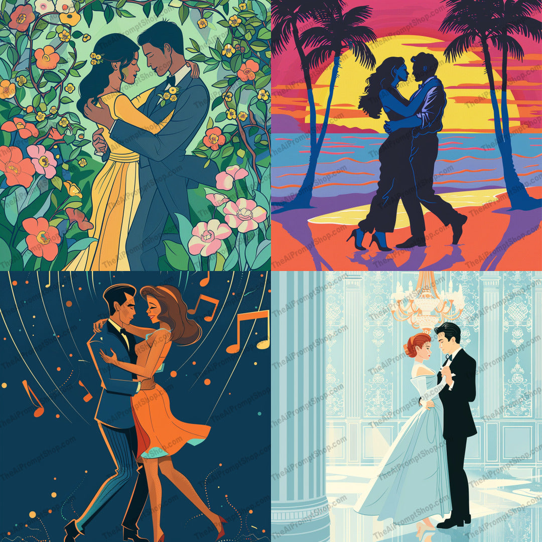 Artistic Dance Romance AI MidJourney Image Prompt, 8333Ai, Ai Image Prompt, art, artwork, background, celebration, connection, couple, dance, decor, elegant, emotional, expressive, illustration, Image Prompt, intimacy, love, midjourney, passion, Portraits & People, print, Prompt, romance, scenery, vivid colors, wall art